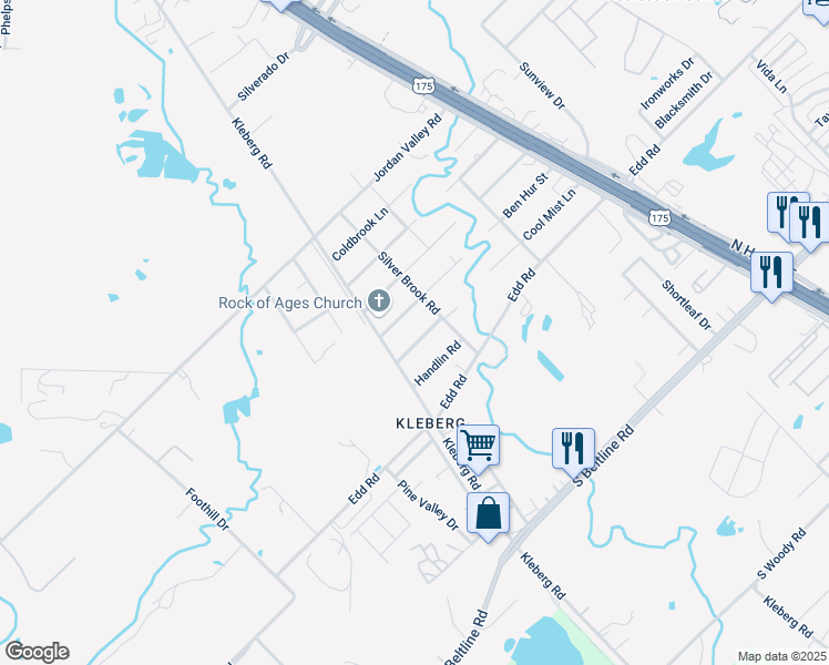 map of restaurants, bars, coffee shops, grocery stores, and more near 2341 Cool Mist Lane in Dallas