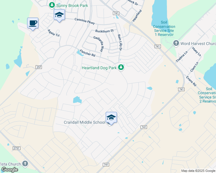 map of restaurants, bars, coffee shops, grocery stores, and more near 816-1224 Farm to Market Road 741 in Crandall