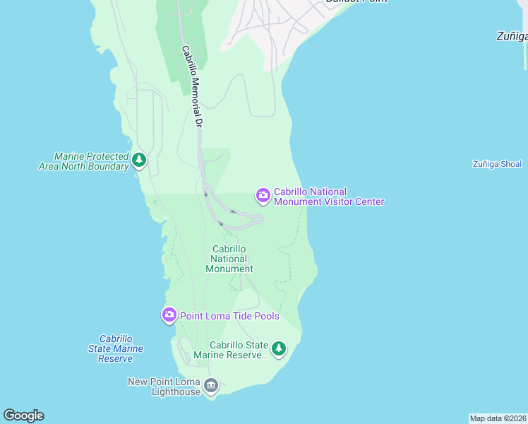 map of restaurants, bars, coffee shops, grocery stores, and more near 1800 Cabrillo Memorial Drive in San Diego