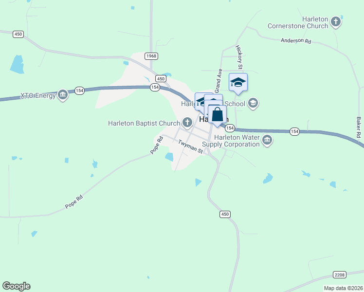 map of restaurants, bars, coffee shops, grocery stores, and more near 375 Twyman Street in Harleton