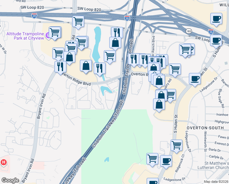 map of restaurants, bars, coffee shops, grocery stores, and more near 5253 Sunfish Drive in Fort Worth