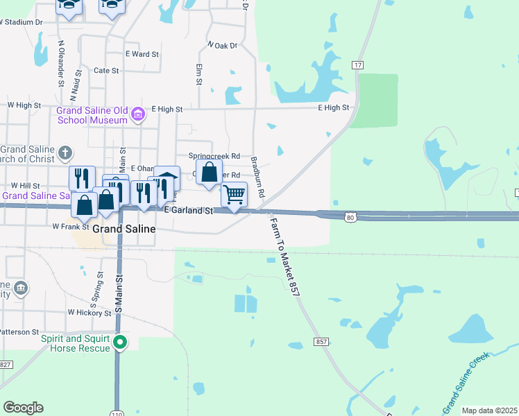 map of restaurants, bars, coffee shops, grocery stores, and more near 6364 Farm to Market Road 17 in Grand Saline