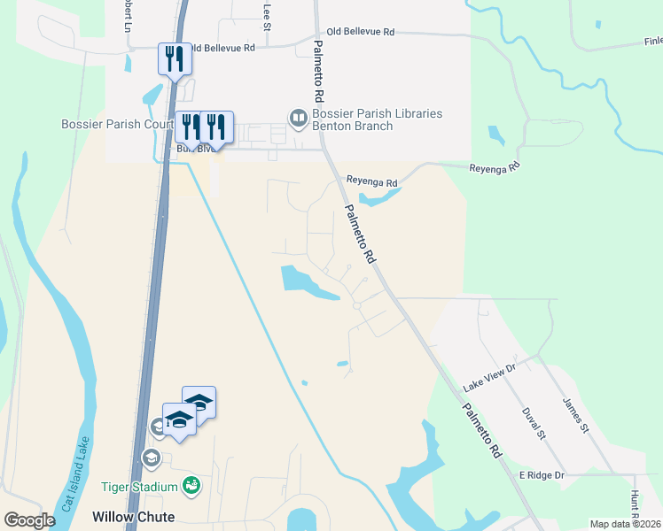 map of restaurants, bars, coffee shops, grocery stores, and more near 50 Crowder Drive in Benton