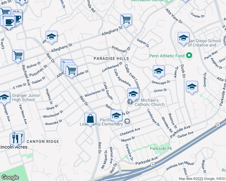 map of restaurants, bars, coffee shops, grocery stores, and more near 2516 Calle Serena in San Diego