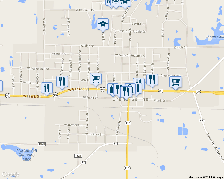 map of restaurants, bars, coffee shops, grocery stores, and more near 310 West Garland Street in Grand Saline