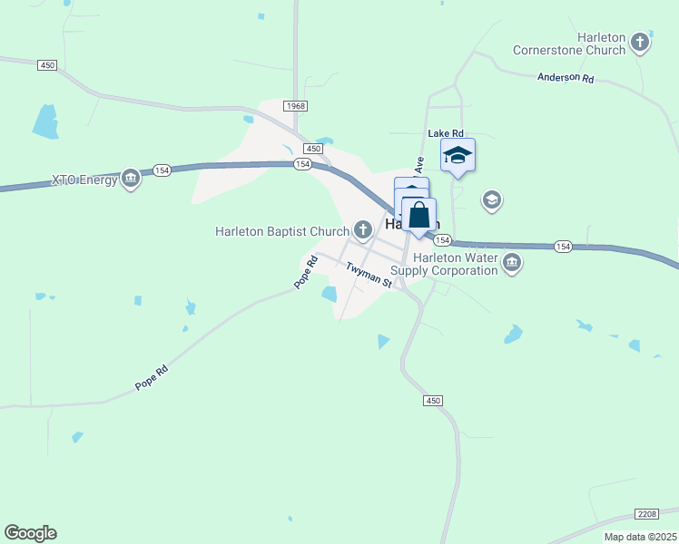 map of restaurants, bars, coffee shops, grocery stores, and more near 375 Twyman Street in Harleton