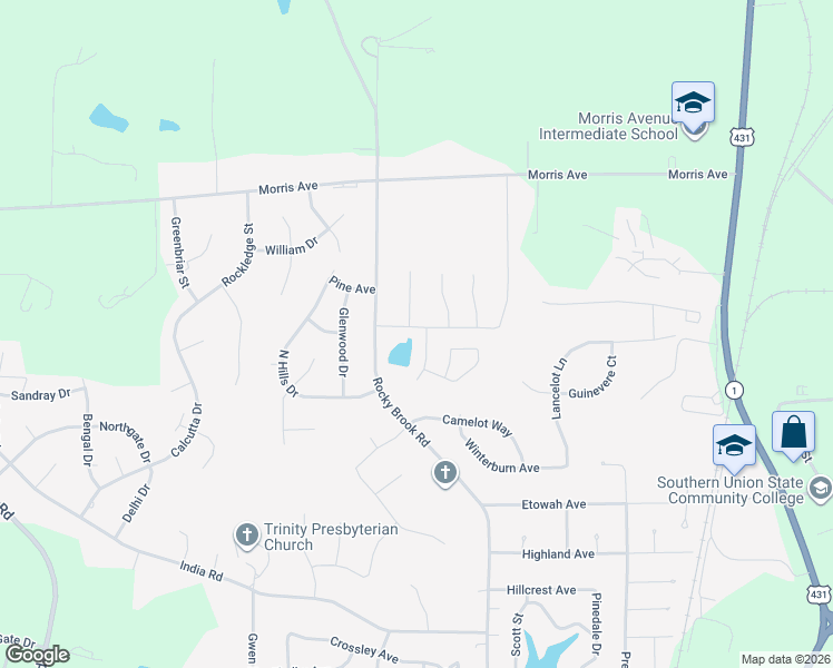 map of restaurants, bars, coffee shops, grocery stores, and more near 609 Northbrook Drive in Opelika