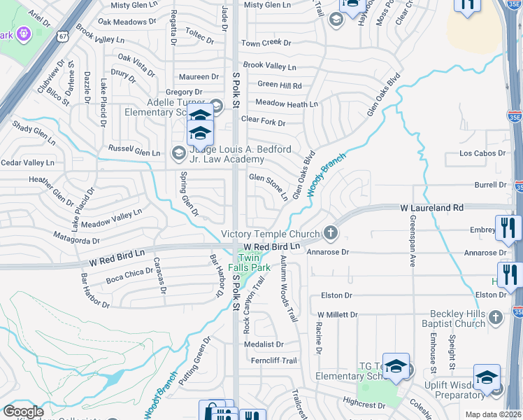 map of restaurants, bars, coffee shops, grocery stores, and more near 918 Stillmeadow Road in Dallas