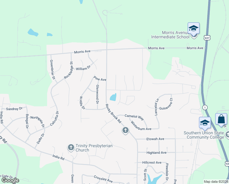 map of restaurants, bars, coffee shops, grocery stores, and more near 609 Northbrook Drive in Opelika