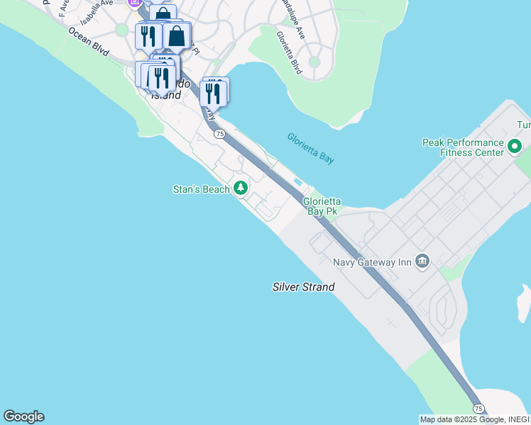 map of restaurants, bars, coffee shops, grocery stores, and more near 1830 Avenida Del Mundo in Coronado