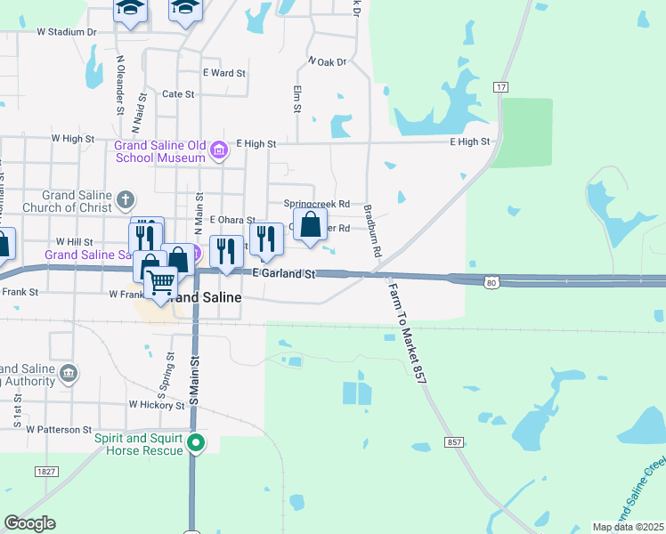 map of restaurants, bars, coffee shops, grocery stores, and more near 505 E Garland St in Grand Saline
