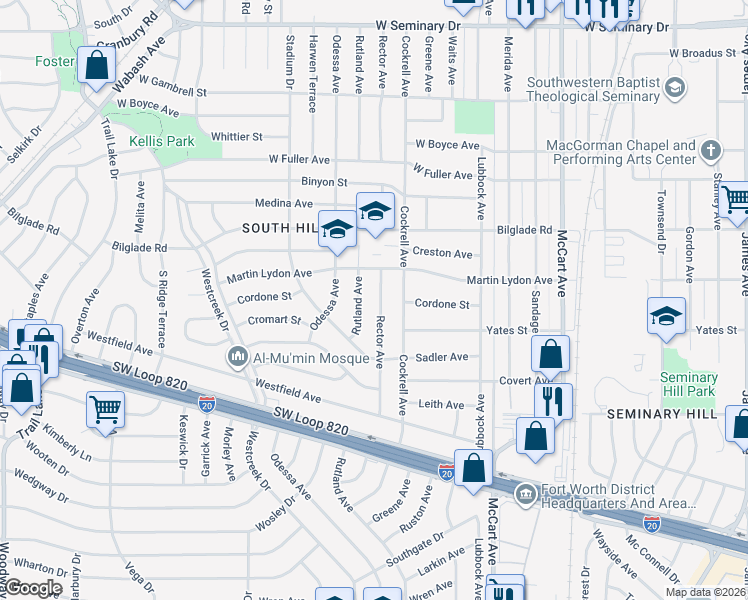map of restaurants, bars, coffee shops, grocery stores, and more near 4925 Rector Avenue in Fort Worth