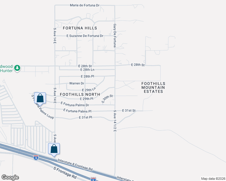 map of restaurants, bars, coffee shops, grocery stores, and more near 10672 1/2 South Avenue 14 East in Yuma