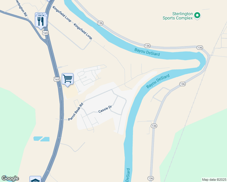 map of restaurants, bars, coffee shops, grocery stores, and more near 372 Parrots Beak in Sterlington