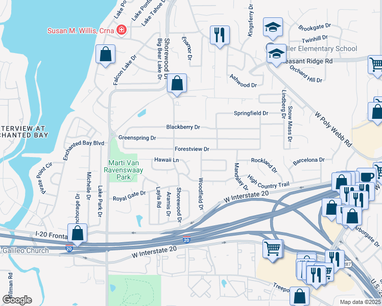 map of restaurants, bars, coffee shops, grocery stores, and more near 6806 Forestview Drive in Arlington