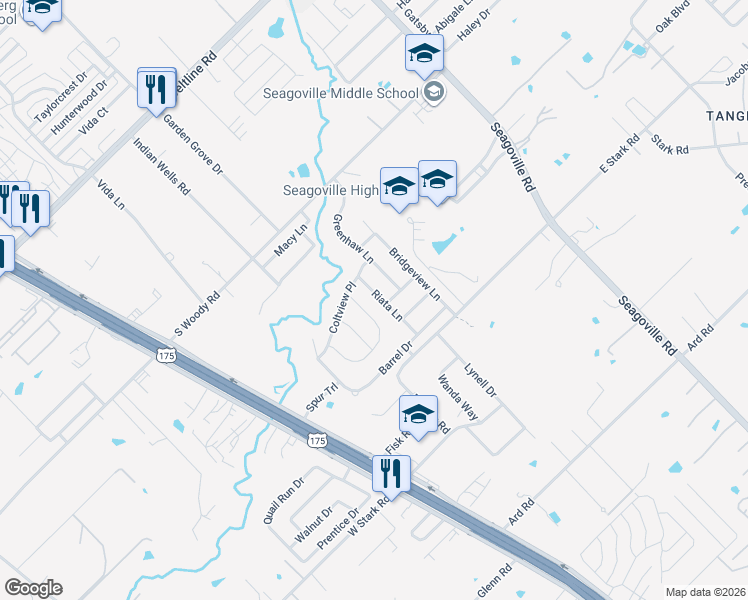 map of restaurants, bars, coffee shops, grocery stores, and more near 14261 Wrangler Way in Dallas