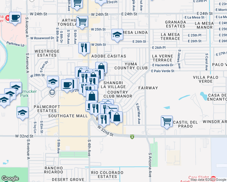map of restaurants, bars, coffee shops, grocery stores, and more near 2896 South 1st Avenue in Yuma