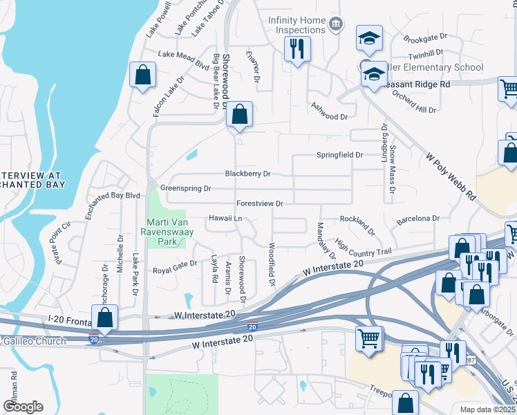map of restaurants, bars, coffee shops, grocery stores, and more near 6806 Forestview Drive in Arlington