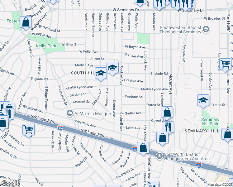 map of restaurants, bars, coffee shops, grocery stores, and more near 4925 Rector Avenue in Fort Worth