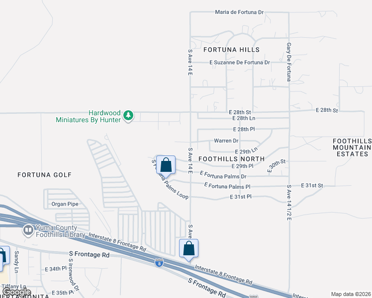 map of restaurants, bars, coffee shops, grocery stores, and more near 10594-10666 Fortuna Palms Ave in Yuma