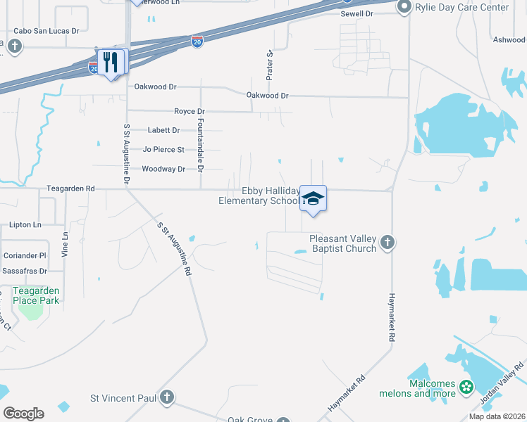map of restaurants, bars, coffee shops, grocery stores, and more near 10000 Teagarden Road in Dallas