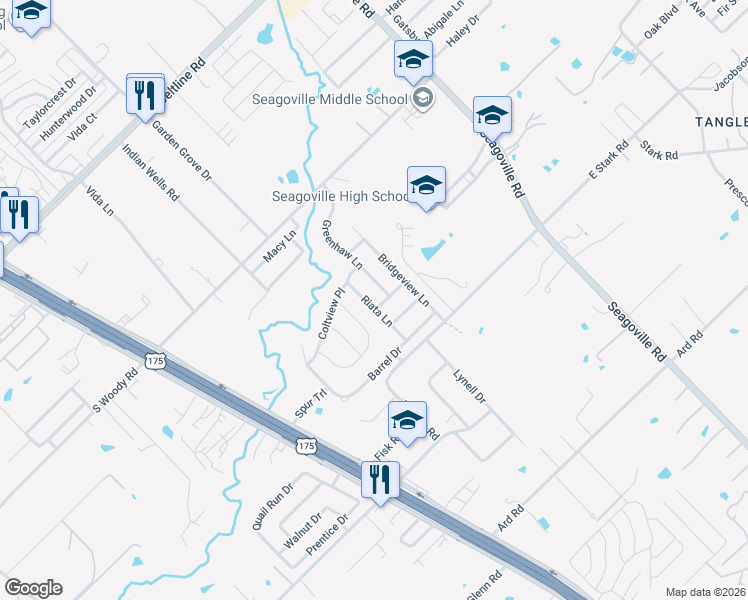 map of restaurants, bars, coffee shops, grocery stores, and more near 14261 Wrangler Way in Dallas