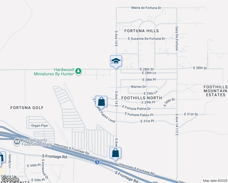 map of restaurants, bars, coffee shops, grocery stores, and more near 10594-10666 Fortuna Palms Ave in Yuma