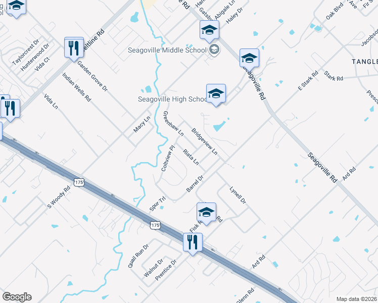 map of restaurants, bars, coffee shops, grocery stores, and more near 14261 Wrangler Way in Dallas