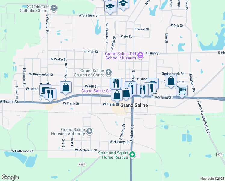 map of restaurants, bars, coffee shops, grocery stores, and more near 310 West Garland Street in Grand Saline