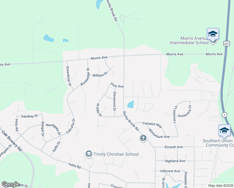 map of restaurants, bars, coffee shops, grocery stores, and more near 2100 Rocky Brook Road in Opelika