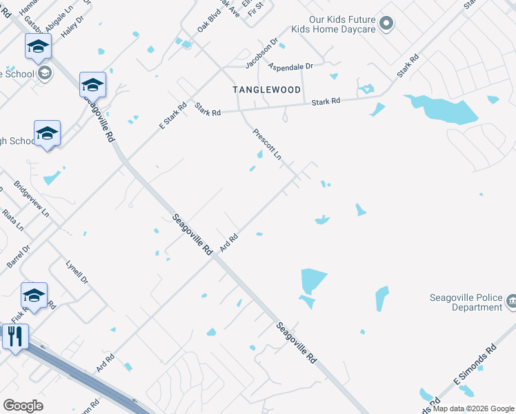map of restaurants, bars, coffee shops, grocery stores, and more near 807 Ard Road in Seagoville