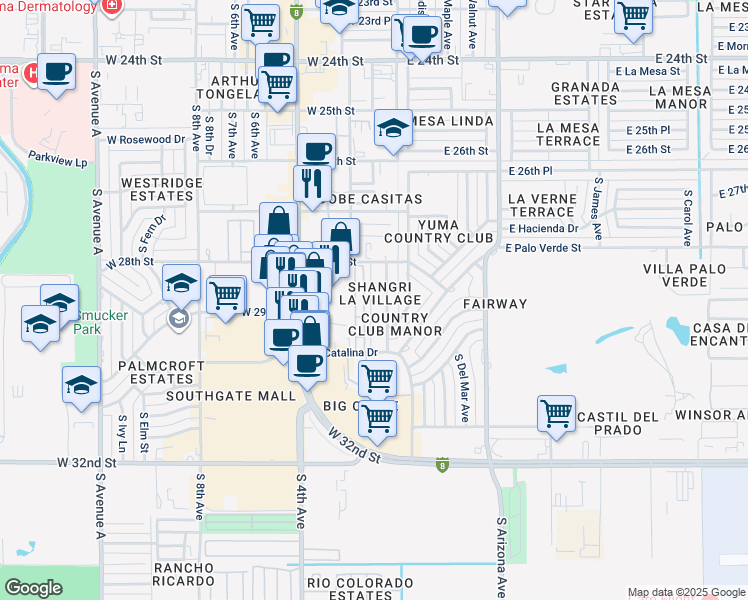 map of restaurants, bars, coffee shops, grocery stores, and more near 2830 South 1st Avenue in Yuma