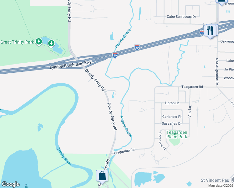 map of restaurants, bars, coffee shops, grocery stores, and more near 2320 Dowdy Ferry Road in Dallas