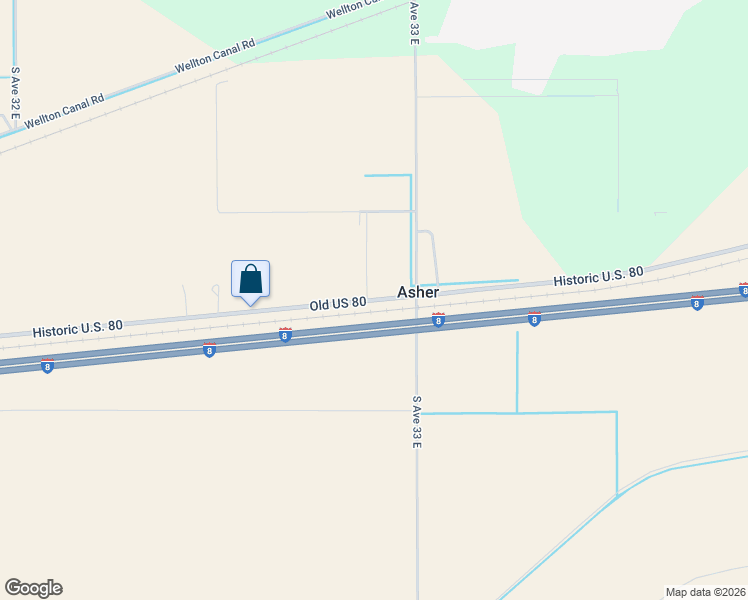 map of restaurants, bars, coffee shops, grocery stores, and more near 23710 Old US 80 in Wellton