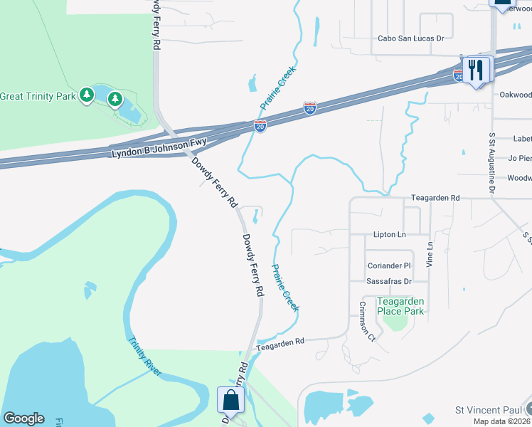 map of restaurants, bars, coffee shops, grocery stores, and more near 2320 Dowdy Ferry Road in Dallas