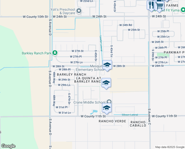 map of restaurants, bars, coffee shops, grocery stores, and more near 4554 La Quinta Loop in Yuma