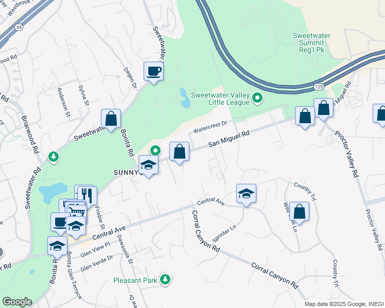 map of restaurants, bars, coffee shops, grocery stores, and more near 5610 San Miguel Road in Bonita