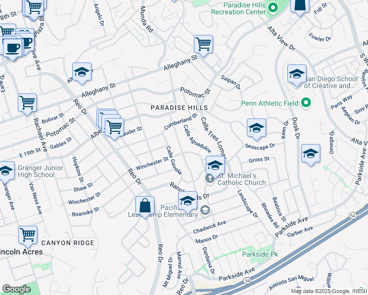 map of restaurants, bars, coffee shops, grocery stores, and more near 2453 Calle Serena in San Diego