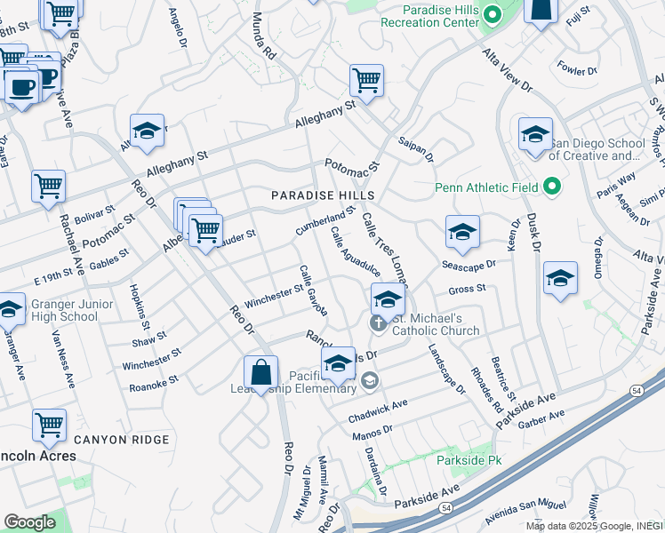 map of restaurants, bars, coffee shops, grocery stores, and more near 2453 Calle Serena in San Diego