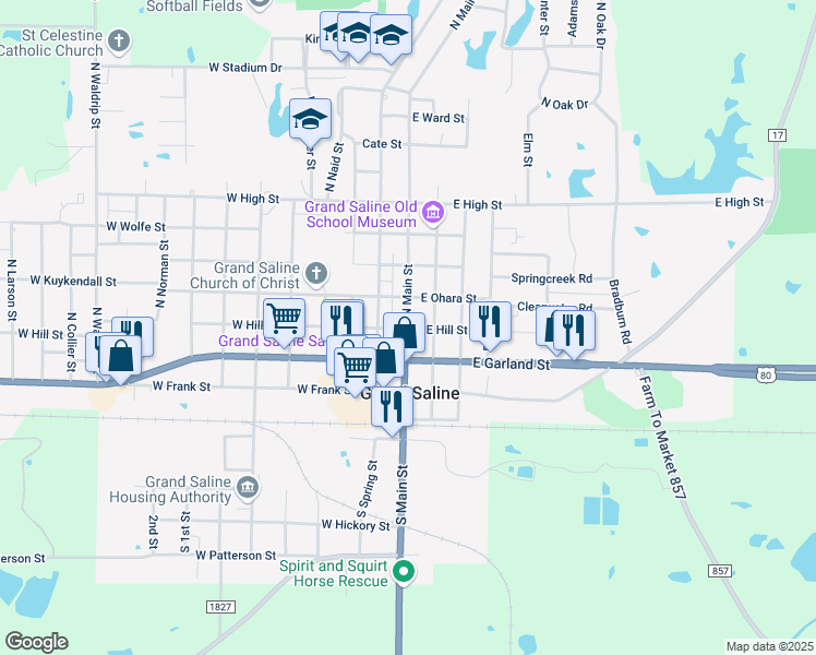 map of restaurants, bars, coffee shops, grocery stores, and more near 408 North Main Street in Grand Saline