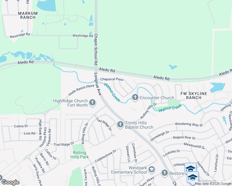 map of restaurants, bars, coffee shops, grocery stores, and more near 5244 Ranchero Trail in Benbrook