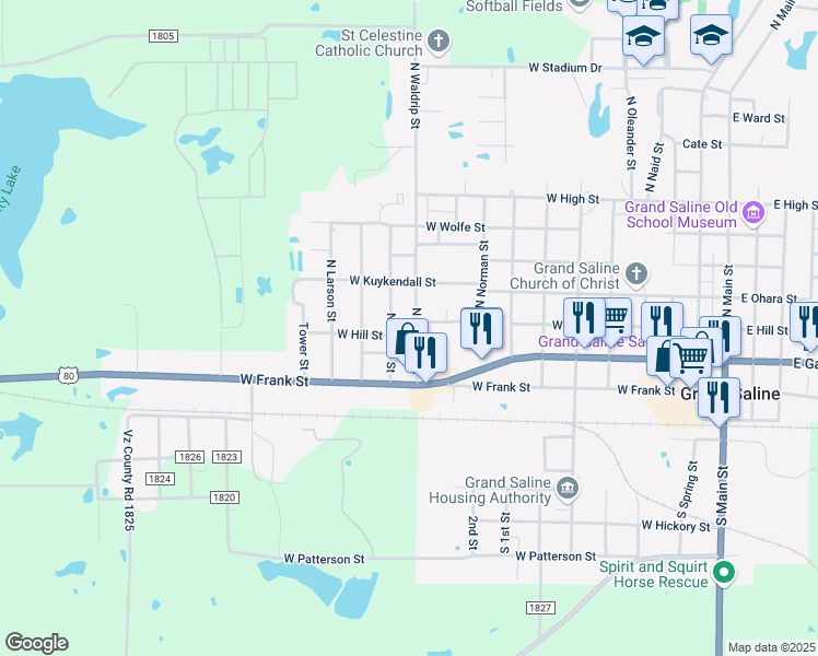 map of restaurants, bars, coffee shops, grocery stores, and more near 440 North Collier Street in Grand Saline