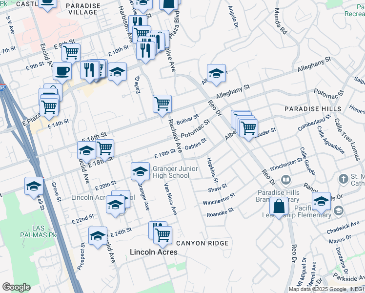 map of restaurants, bars, coffee shops, grocery stores, and more near 5506 Gables Street in San Diego