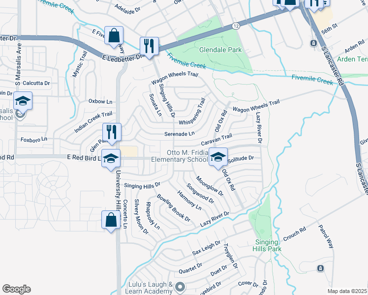 map of restaurants, bars, coffee shops, grocery stores, and more near 1445 Caravan Trail in Dallas