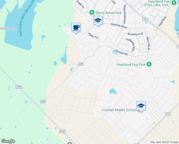 map of restaurants, bars, coffee shops, grocery stores, and more near 3618 French Creek Drive in Crandall