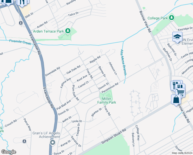 map of restaurants, bars, coffee shops, grocery stores, and more near 2712 Camel Court in Dallas