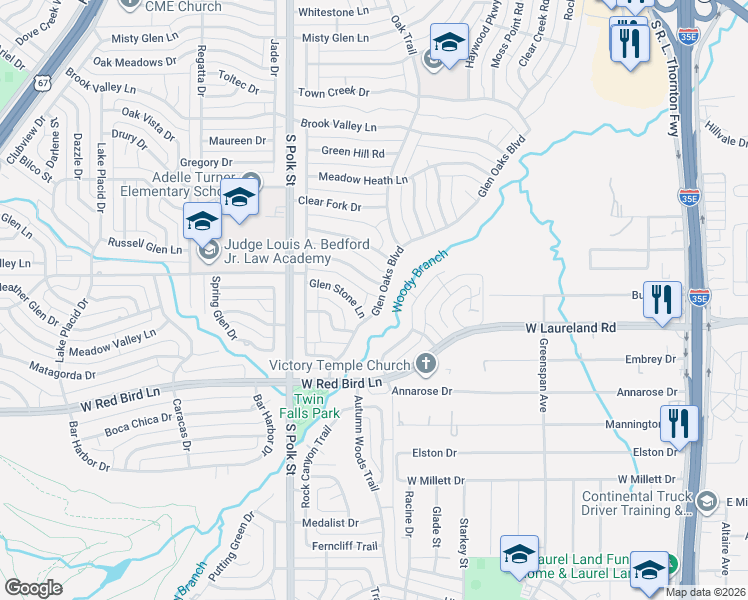 map of restaurants, bars, coffee shops, grocery stores, and more near 817 Glen Stone Lane in Dallas