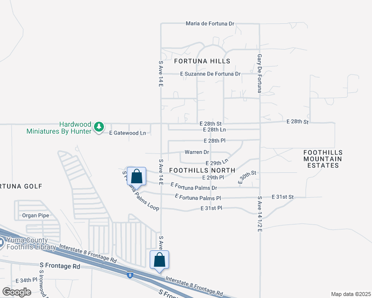 map of restaurants, bars, coffee shops, grocery stores, and more near 14276 Warren Drive in Yuma