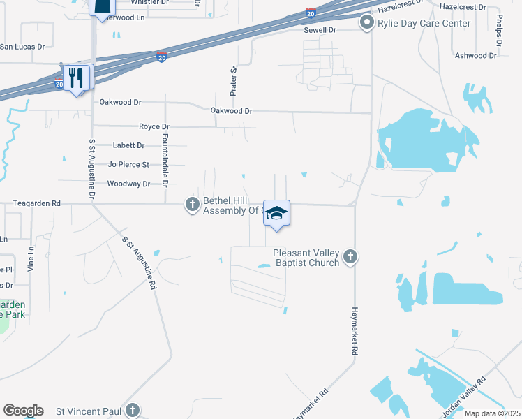map of restaurants, bars, coffee shops, grocery stores, and more near 10117 Teagarden Road in Dallas