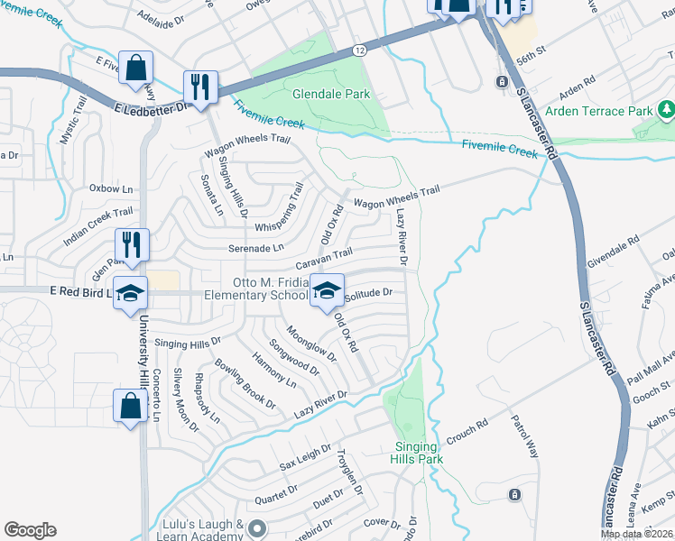 map of restaurants, bars, coffee shops, grocery stores, and more near 1627 East Red Bird Lane in Dallas